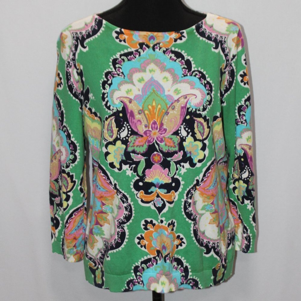 Vintage CHAPS by Ralph Lauren Petite Paisley Floral Cotton Sweater